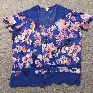 Candies Blue Lace Floral Sheer Kimono Cardigan
